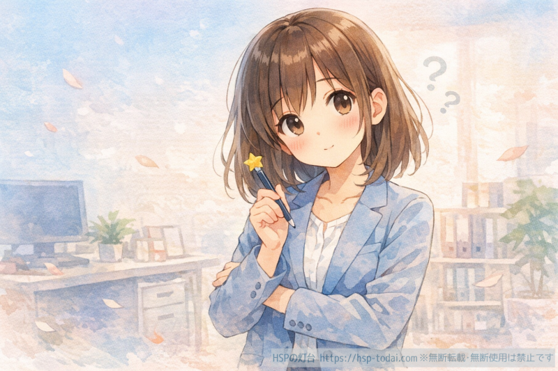 考え事をしている女性社員のイラスト