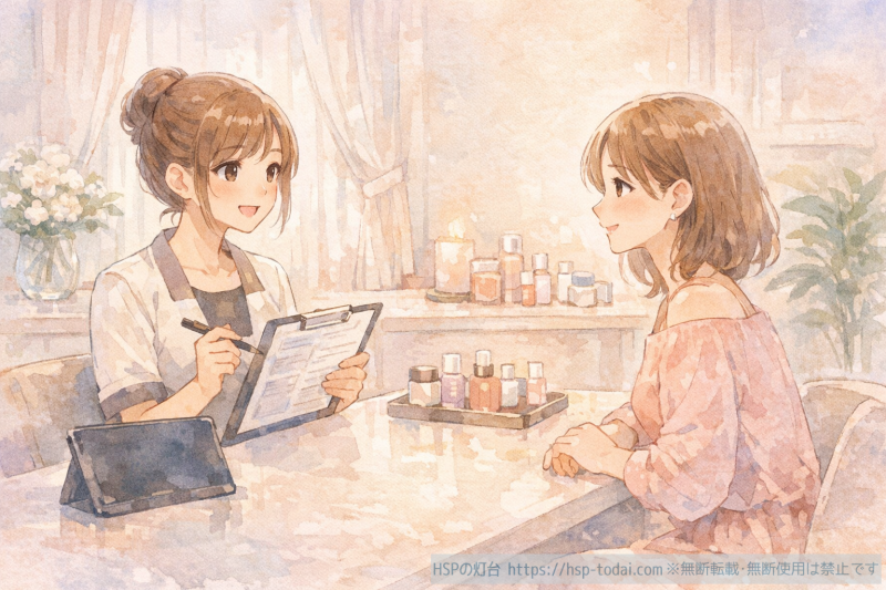 カウンセリングをしている女性社員とお客さんのイラスト