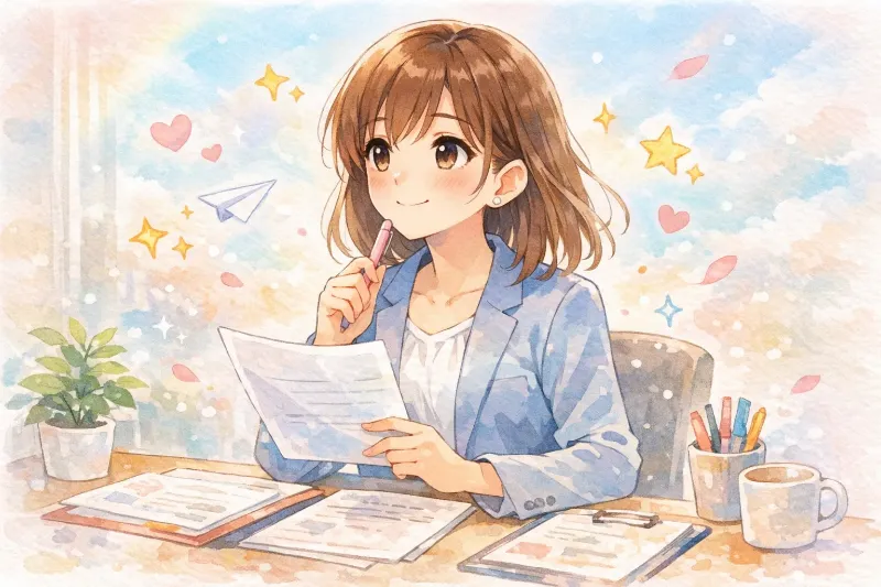 前向きに転職を考えている女性社員のイラスト