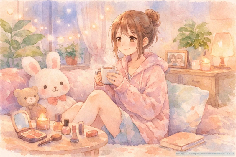 部屋でくつろいでいる女の子のイラスト