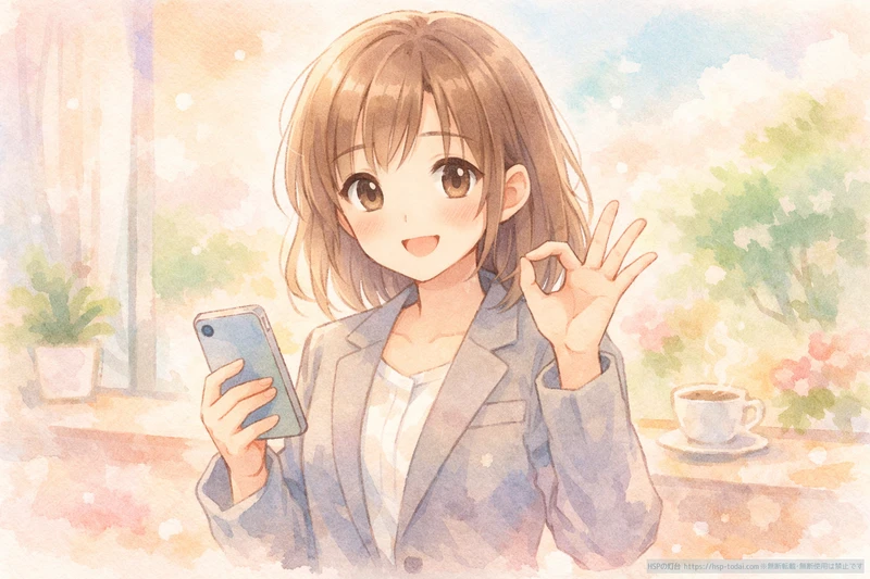 女性社員がOKサインをしているイラスト