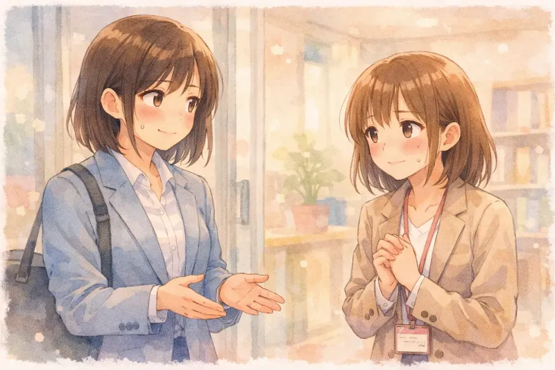 初対面で緊張している上司と部下のイラスト