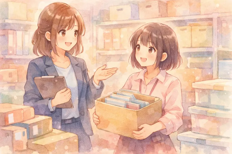 倉庫で仕事をしている上司と部下のイラスト