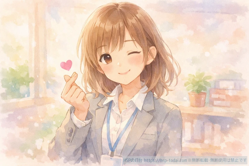 指ハートをつくる女性社員のイラスト