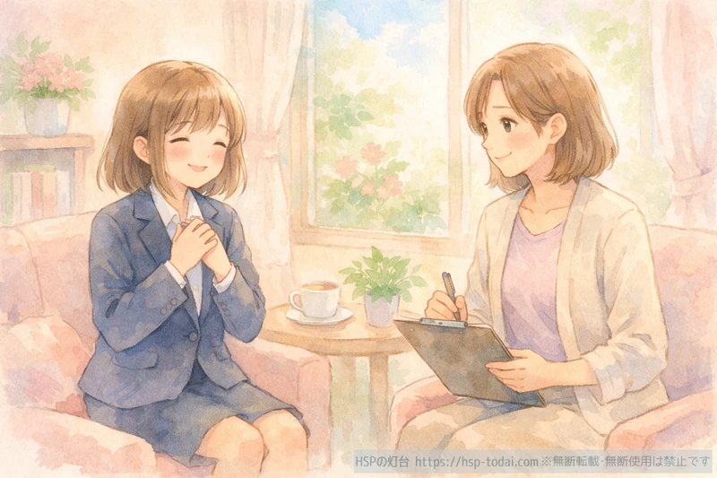 カウンセラーの相談する女性社員のイラスト