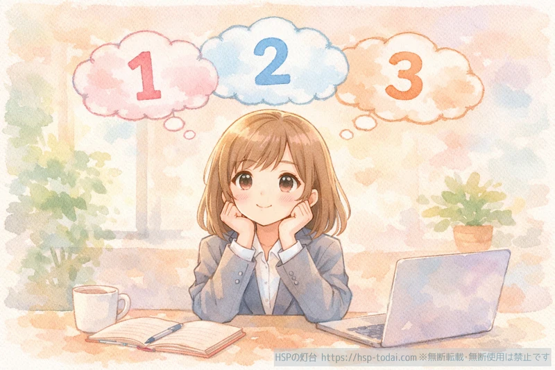 自信をつくる仕組みを前向きに考える女性のイラスト