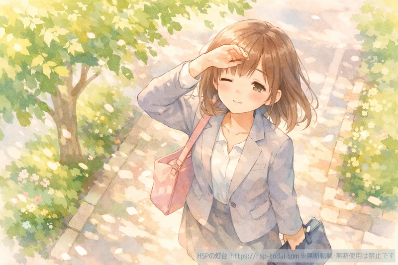自分のペースで前向きに歩き出すHSP女性のイラスト
