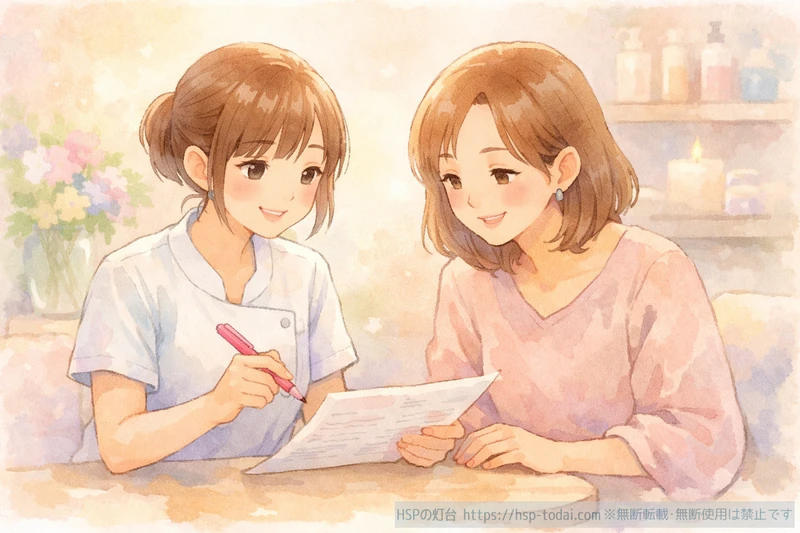 医療や福祉の現場で相手に寄り添い優しく対応する女性のイラスト
