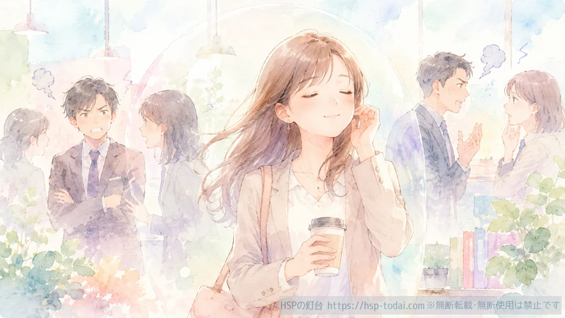 職場の難しい人間関係をスルーする女性のイラスト