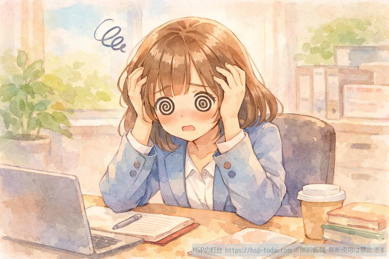 会社で頭を抱えている女性社員のイラスト