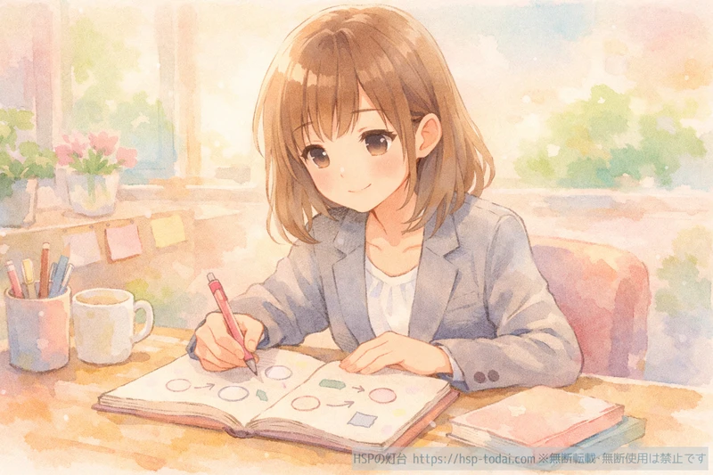 転職の自己分析をノートに書き出すイラスト