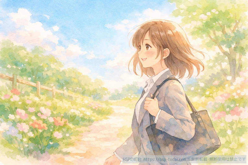 前向きに歩き出す女性社員のイラスト