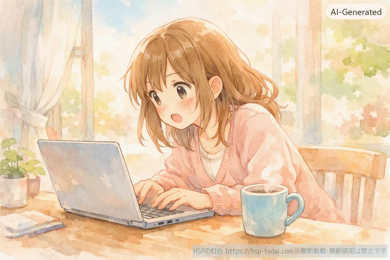 窓辺で求人を眺めながらひと息ついている女性のイラスト